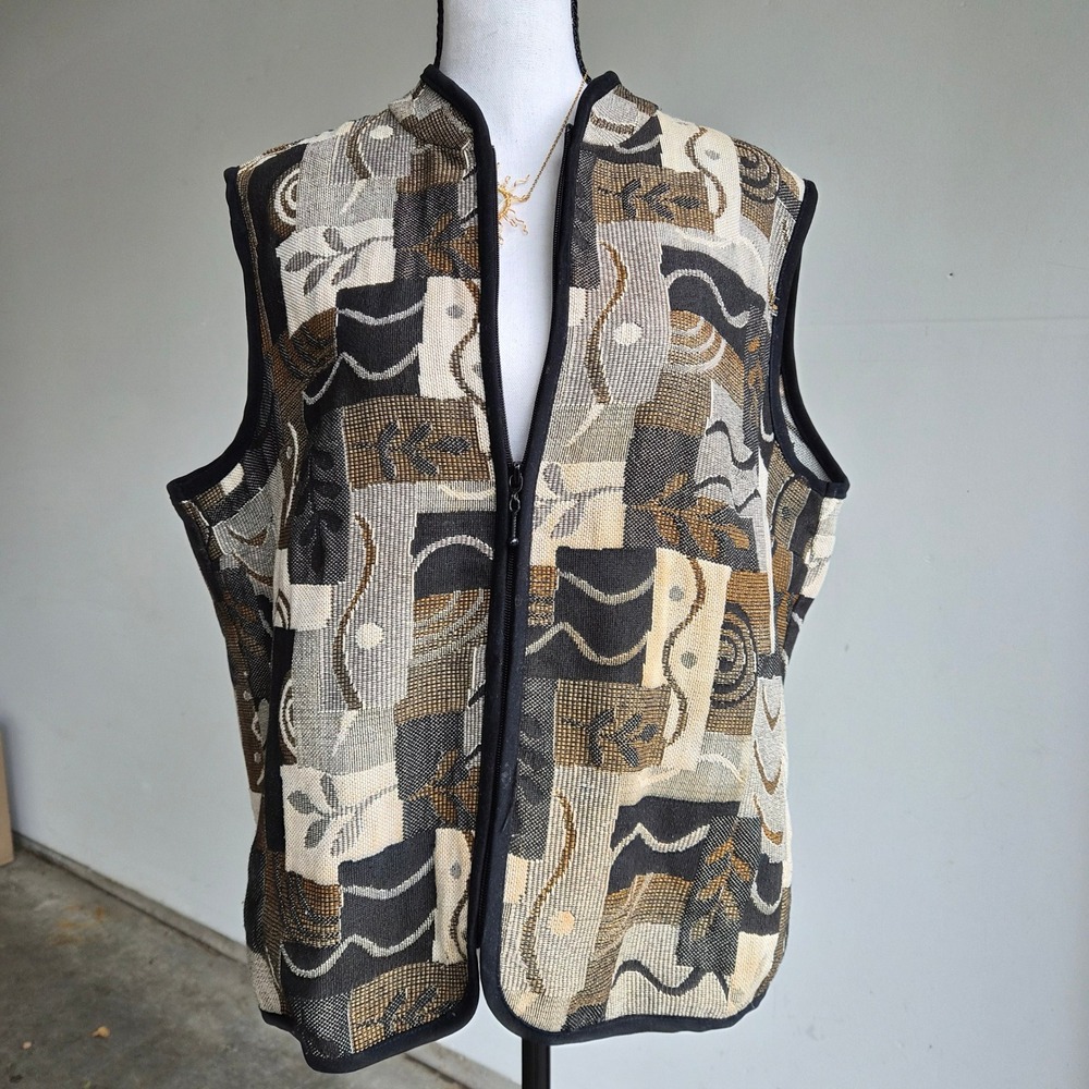 Vintage Coldwater Creek Tapestry Vest Womens XL Grandmacore Boho Art To Wear 90s